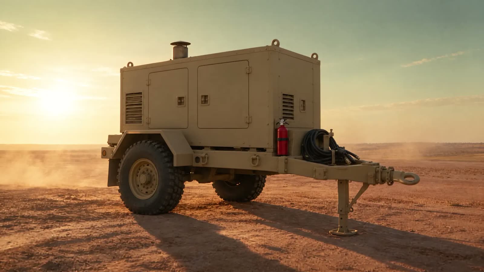 Trailer-mounted generator on a desert range, from the DFGD hero film