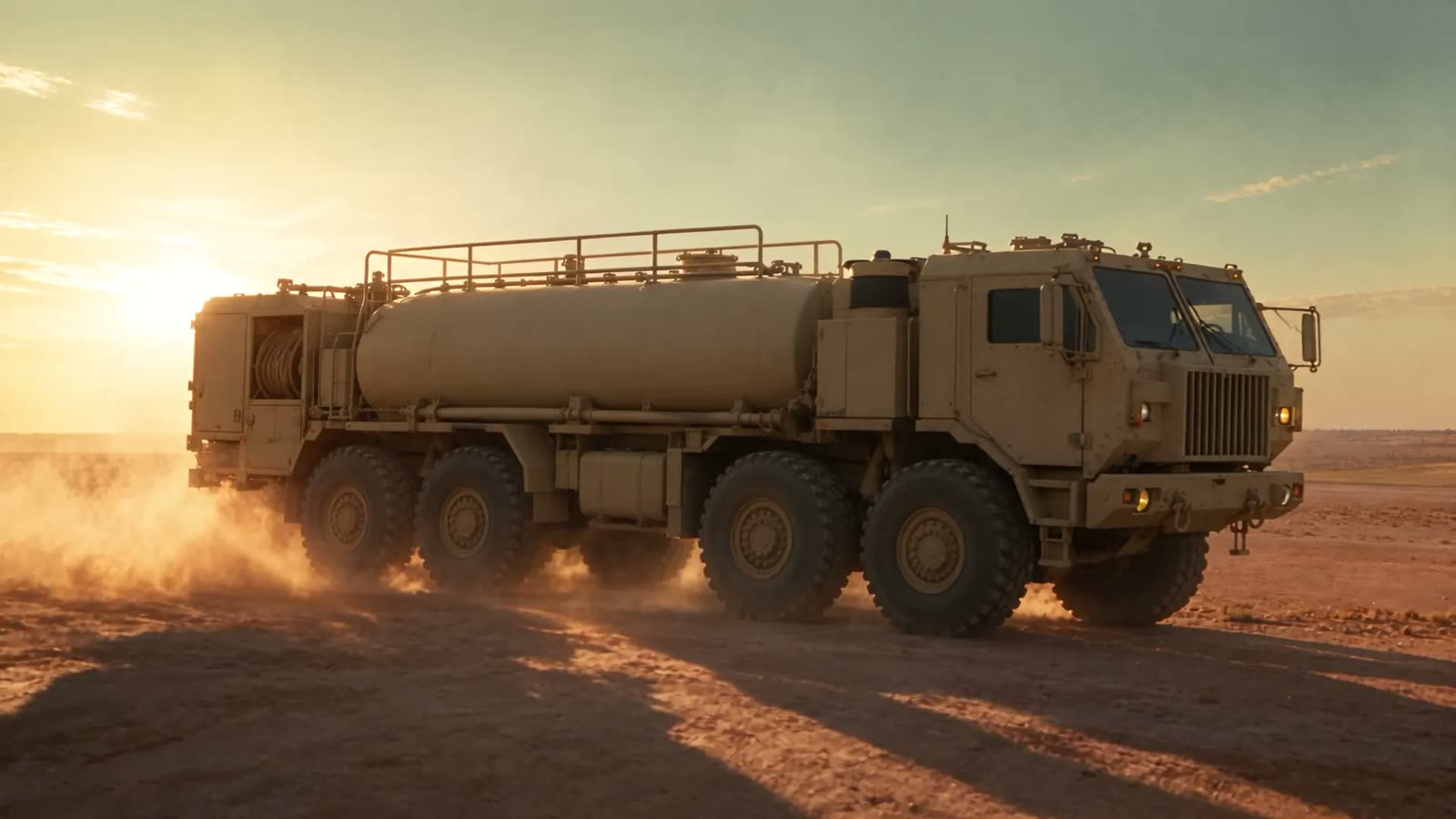 Fuel tanker truck at speed across the desert, from the DFGD hero film